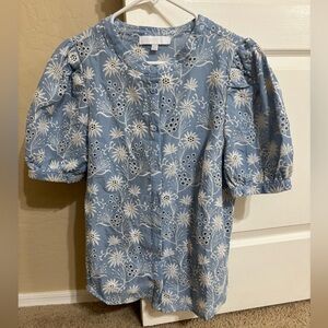 Sugarlips Light Blue Floral Eyelet Button-Front Blouse